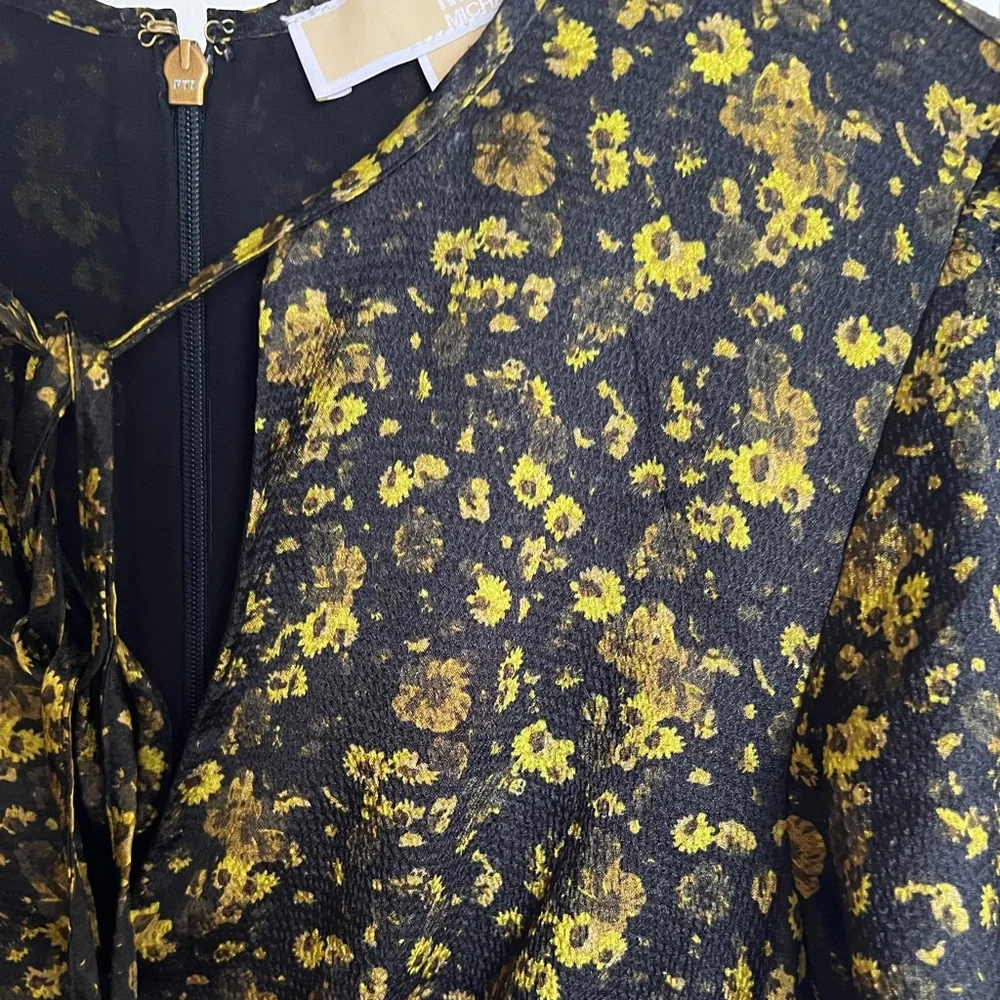 Michael Kors Black and Yellow Floral Midi Dress